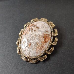 Oval Shaped Stone And Metal Brooch Pendant